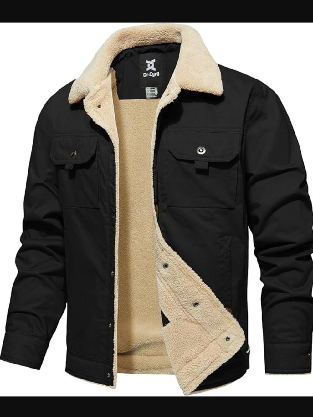 Dr.Cyril Men's Winter Jacket, Cotton Sherpa Fleece Lined Jacket - L